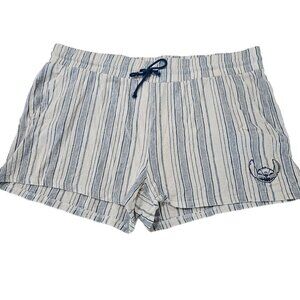 Disney Stitch Women's 1X Striped Shorts Relaxed Fit Drawstring Waist Blue White